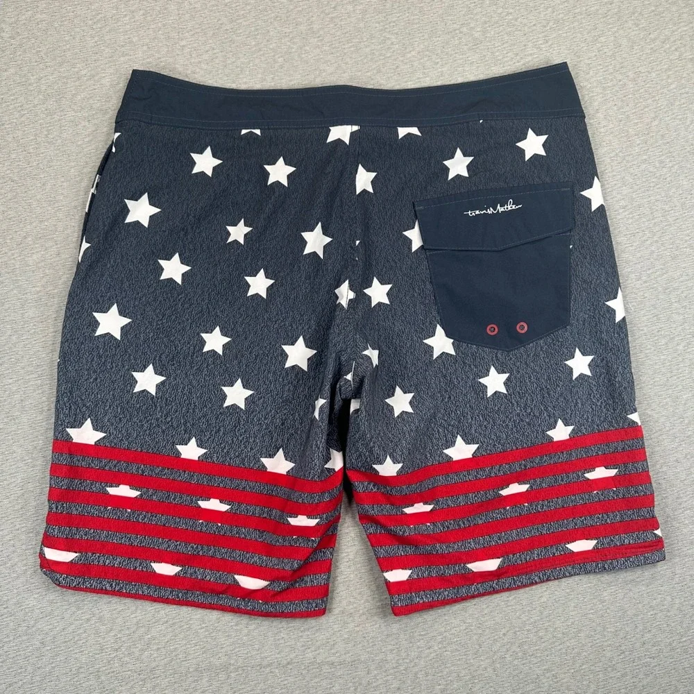 Travis Mathew Board Shorts Men 34 Stars and Stripes Navy Red White USA Patriotic